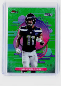 2025 Topps Finest Football Jaxon Smith-Njigba Green Refractor Rookie? #177 /35 - front