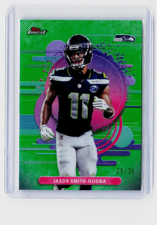 2025 Topps Finest Football Jaxon Smith-Njigba Green Refractor Rookie? #177 /35 - front