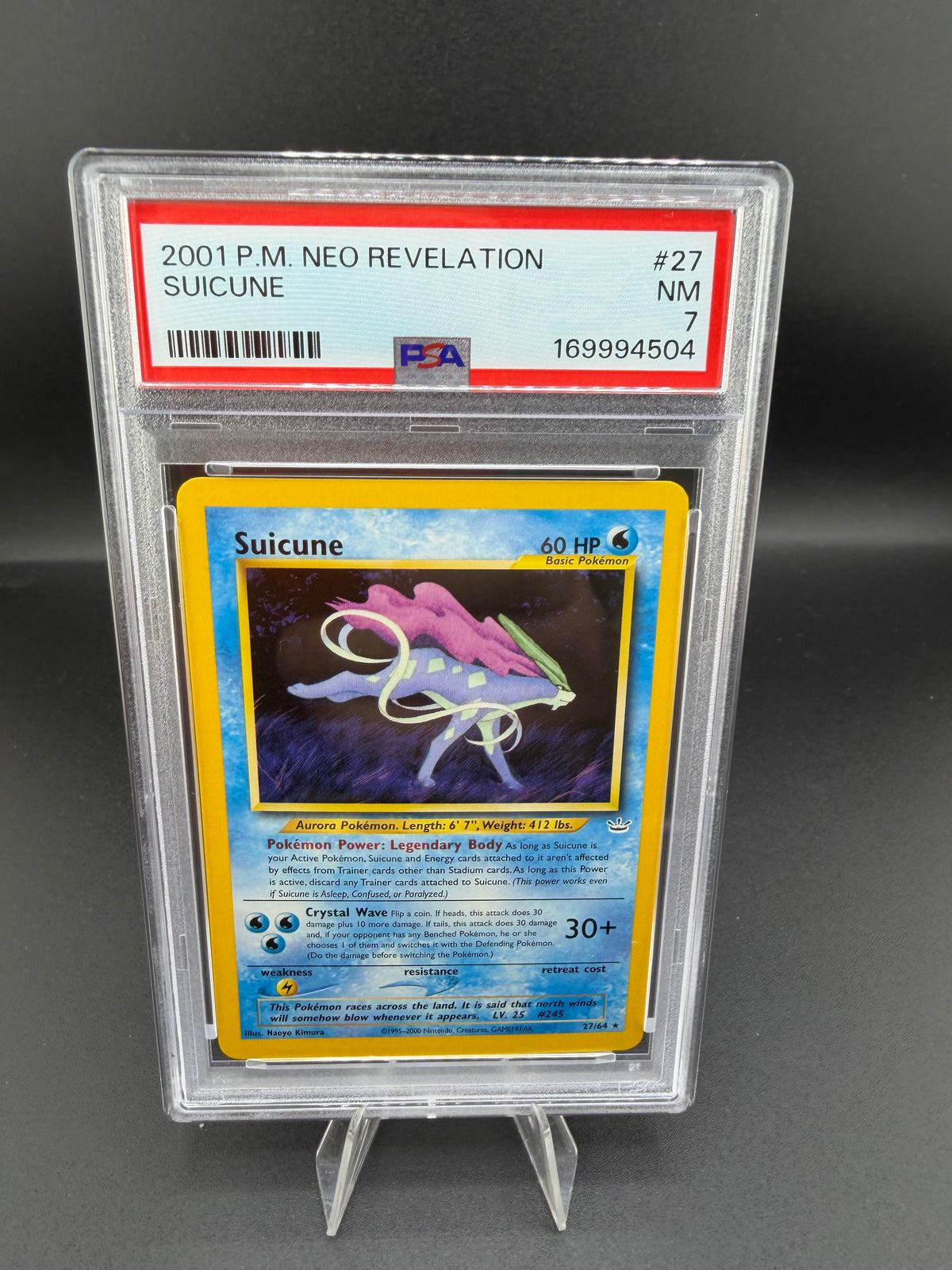 2001 Wizards of the Coast Pokémon Neo Revelation Suicune #27/64 PSA NM 7 - front