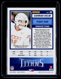 2025 Panini Score Football Base Rookie Signatures Gunnar Helm Autograph #99 - back