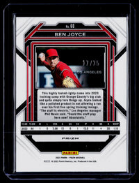 2023 Panini Prizm Baseball Ben Joyce Green Prizm Rookie #60 /75 - back