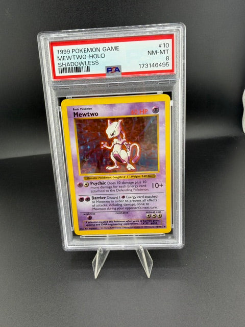 1999 Wizards Pokémon Game Mewtwo Holo Shadowless #10 PSA 8 - front