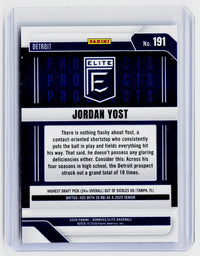 2026 Panini Donruss Elite Baseball Prospects #191 Jordan Yost Detroit - back